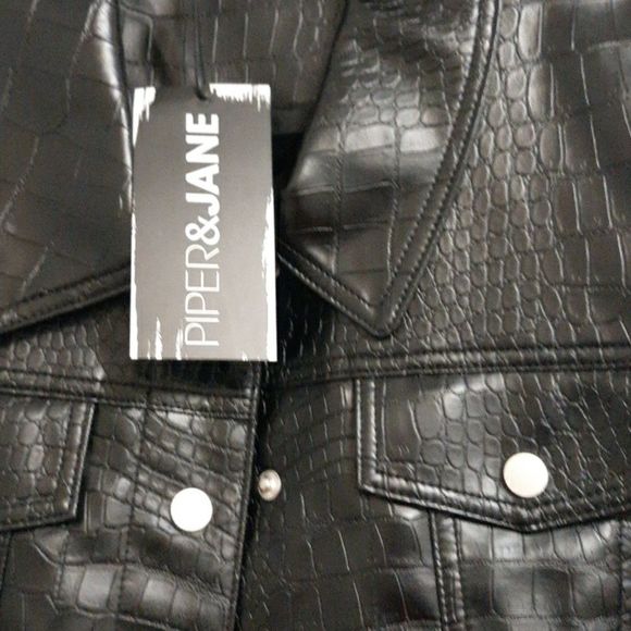 Croc Embossed Faux Leather Jacket Black NWT - Picture 4 of 7